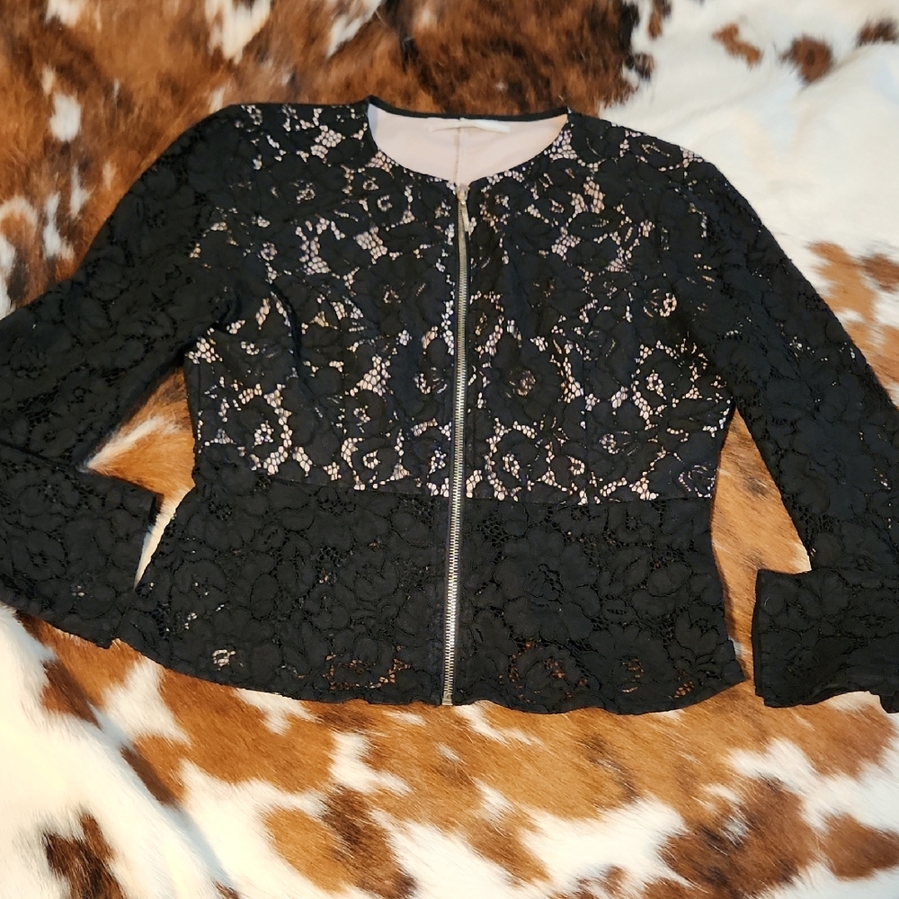Gaudi Elegant Black Lace Jacket Sz 44